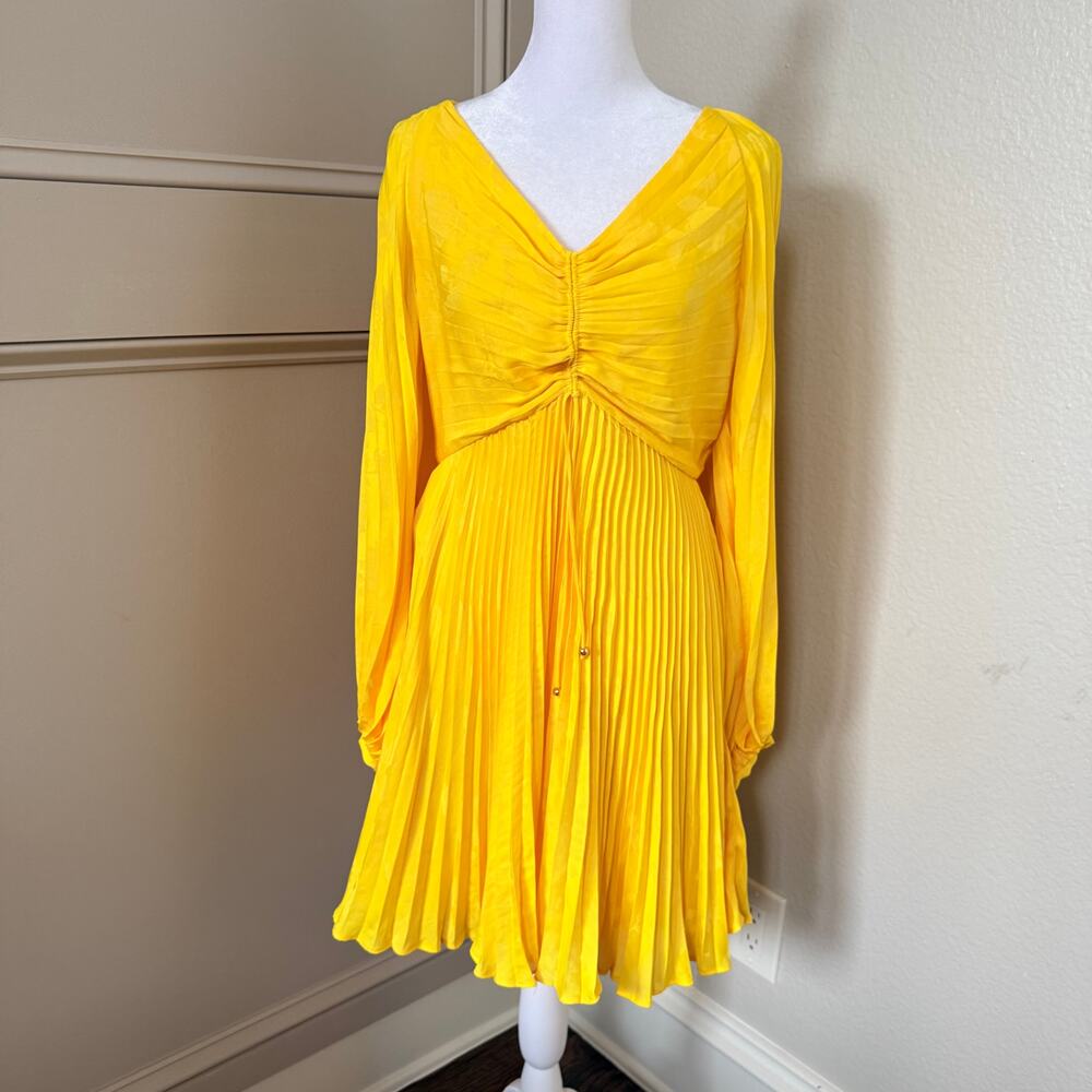 Banana Republic Radiant Mini Dress Yellow Size 2 Pleated Ruched Occasion